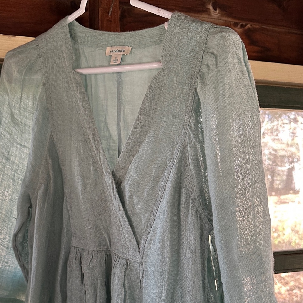 Sundance Linen Long Sleeve Dress Light Blue Dress S - Picture 10 of 12